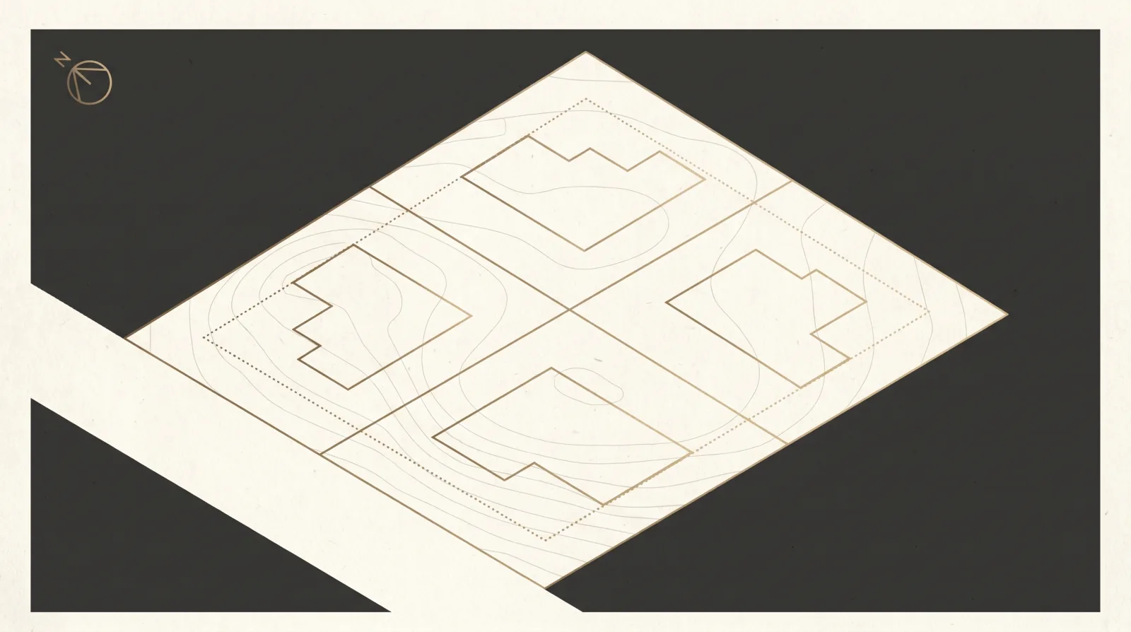 Abstract architectural site-plan illustration of a Burnaby lot showing SSMUH building footprints, setbacks, and contours