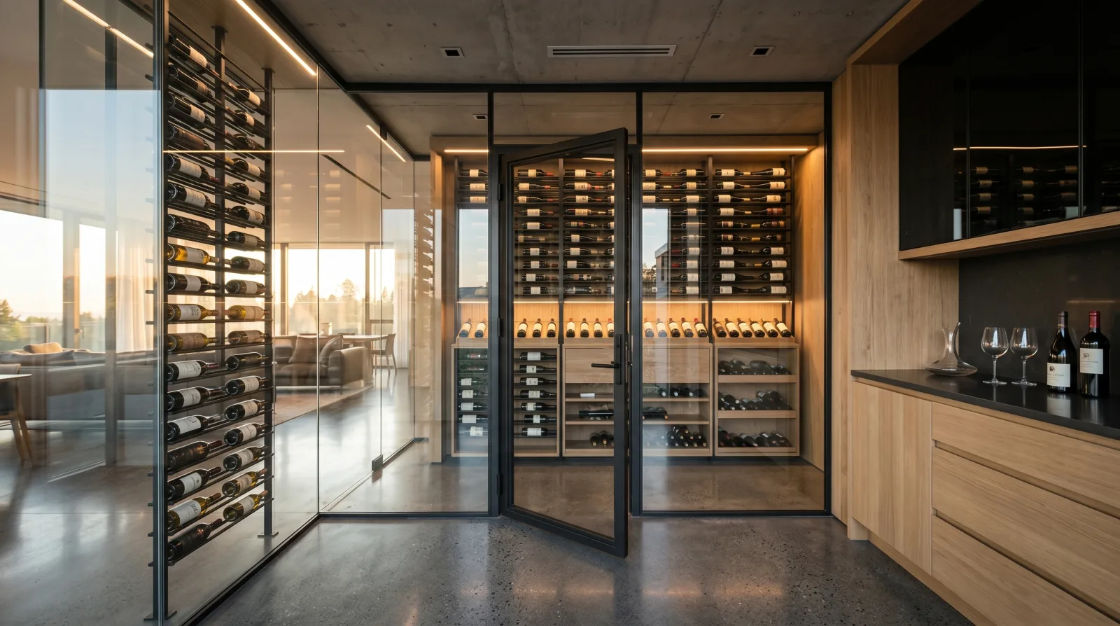 Wine room and cold storage in a Burnaby custom home